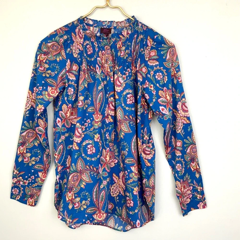 NWT J. Crew Liberty London Flora Belle Paisley Ruffle Pintuck Popover Blouse 00